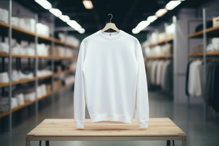 White sweatshirt on a hanger in the store, copy spaceの素材