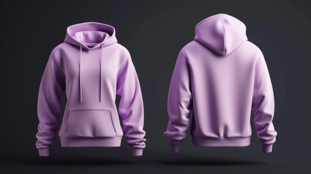 Lilac hoodie, front and back view on a black backgroundの素材