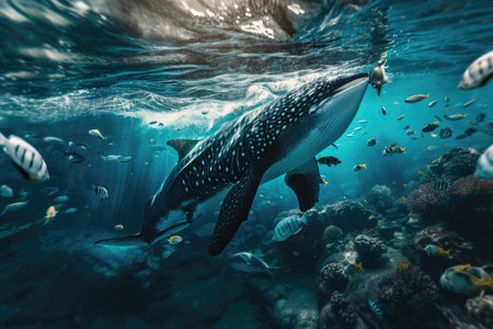Underwater animals whales in the seaの素材
