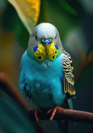 Blue budgie, portrait of a birdの素材
