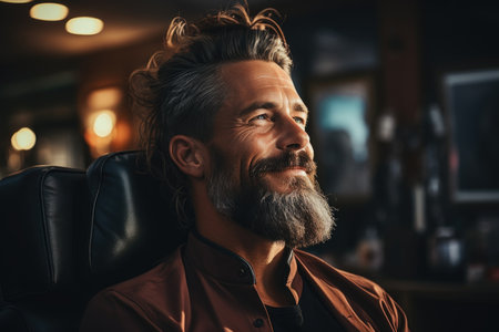 Portrait of a smiling bearded man with a confident and content expressionの素材