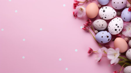 Easter Eggs and Spring Blossoms on Pinkの素材