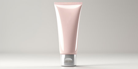 A soft pink cosmetic tube for skincare isolated on whiteの素材