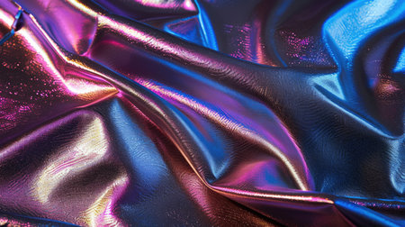 Close-up of a shimmering iridescent cloth with foldsの素材