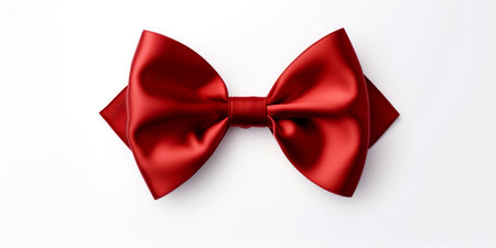 A luxurious red satin bow tie on a white background, symbolizing formal eleganceの素材