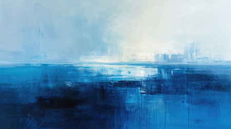 Abstract painting with blue oceanic hues and texturesの素材