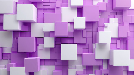 3D render of varying shades of purple cubes, creating a modern abstract patternの素材
