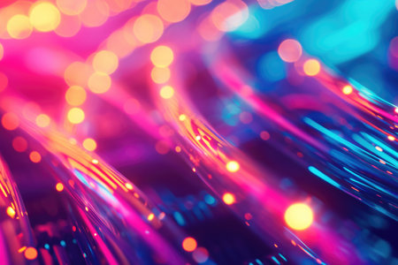 Close-up of vibrant fiber optic cables with intense light patternsの素材