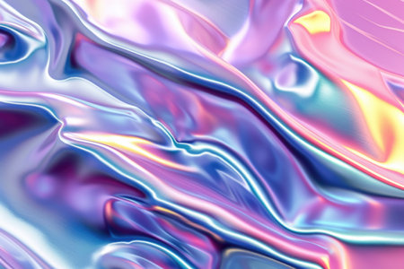 Vibrant holographic fluid textures with a glossy, iridescent finishの素材