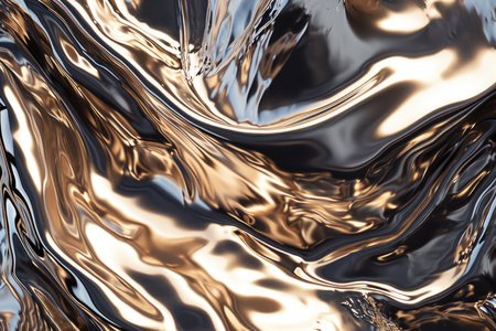 Close-up of swirling gold and black liquid texturesの素材