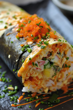 Sushi Burrito with Caviar and Vegetables, hybrid foodの素材