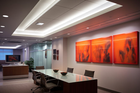 Modern office meeting room with abstract wall artの素材