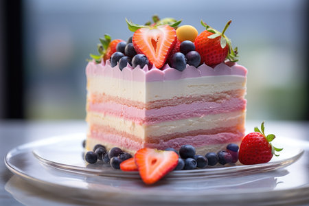 Colorful berry cream cake with fresh fruit toppingの素材