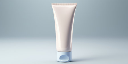 A simple, clean design of a cosmetic tube with a pastel backdropの素材