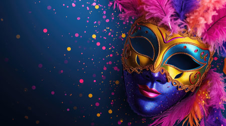 Carnival multicolored mask with feathers with space for textの素材
