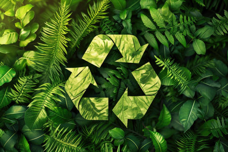 Recycling icon made of green leavesの素材