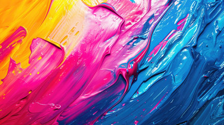 Colorful and bold paint strokes swirl in an abstract and dynamic art compositionの素材