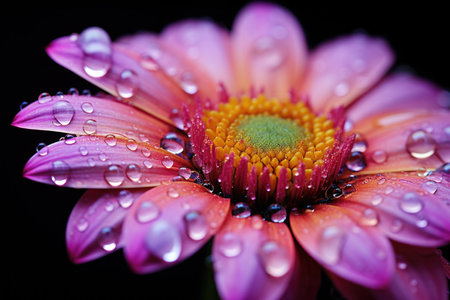 Close-up of a pink flower with fresh morning dew dropsの素材
