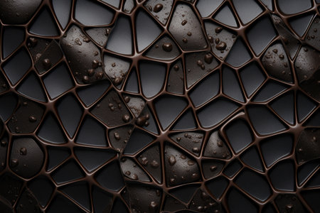 Close-up of textured dark chocolate with water dropletsの素材