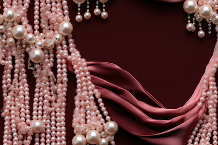 Luxurious pearls spread over smooth satin, with subtle sheenの素材