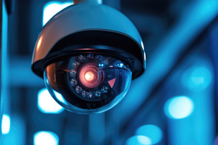 Dome security camera with infrared LEDs in blue ambianceの素材