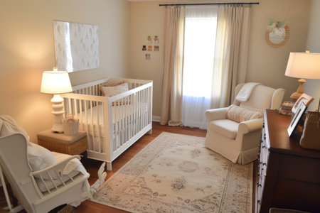 A warm, traditional nursery interior with soft lighting and a homely atmosphereの素材