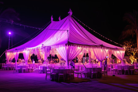 Wedding tent at night purple colorの素材