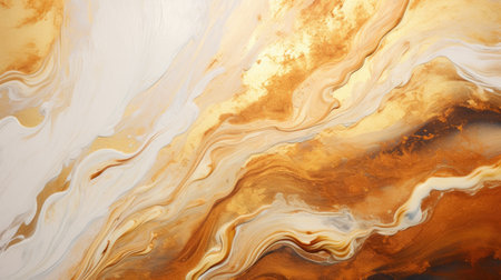 Abstract fluid art with warm gold and white marble patternsの素材