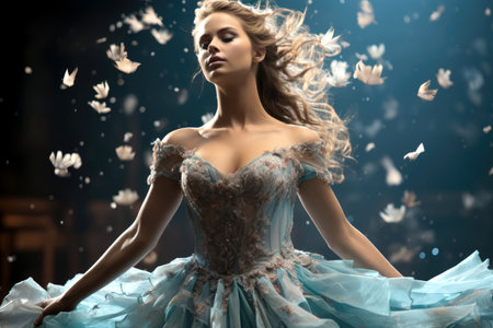 Ballerina in a stunning butterfly dress surrounded by a whimsical flutterの素材