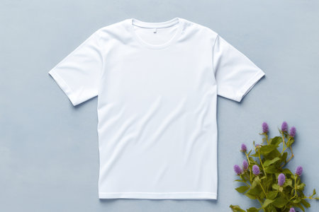 Plain white t-shirt ready for branding, with a floral accentの素材