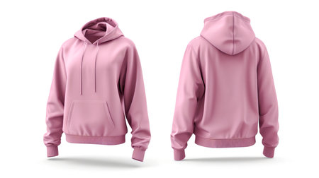 Pink hoodie, front and back view on a white backgroundの素材