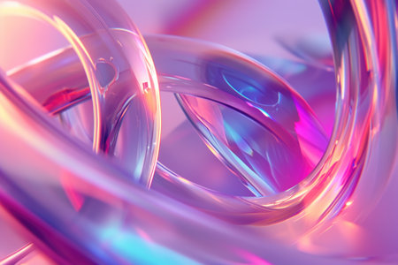 Abstract pink and blue 3D shapes in space, holographicの素材