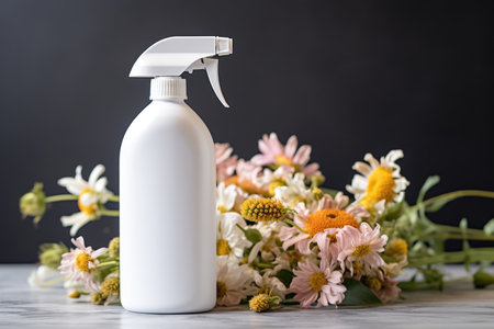 Elegant white sprayer with a backdrop of assorted flowersの素材