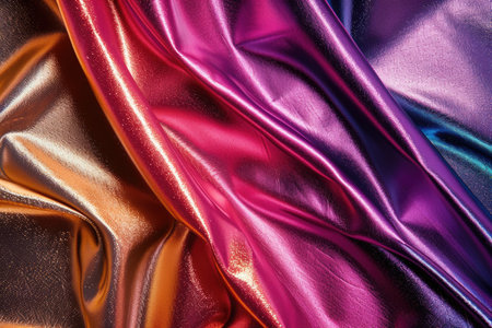 Close-up of shiny textured fabric with iridescent colorsの素材