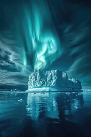 Enchanting Aurora Borealis Over Iceberg in Arctic Oceanの素材