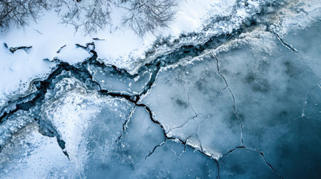 Ice Crack on Frozen Lake view from aboveの素材