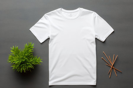 Plain white t-shirt design mockup with green decorの素材