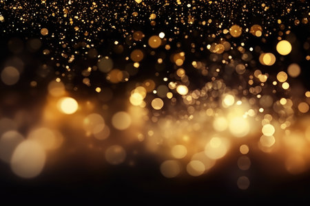 Warm golden bokeh particles on a dark backgroundの素材