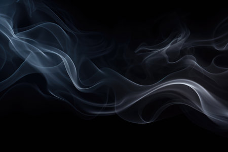 Gentle blue smoke patterns against a dark backgroundの素材