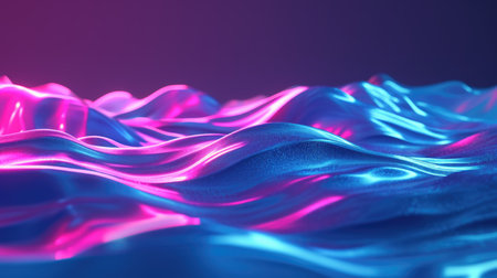 Abstract neon lights creating dynamic waves on a digital surfaceの素材