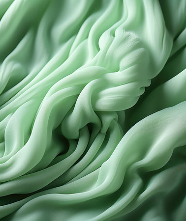 Mint green silk fabric texture with delicate folds. Macro shot for textile design. Elegance and luxury concept with place for textの素材