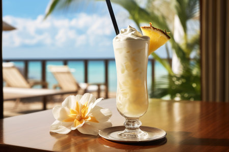 Pina colada cocktail in a cafe by the seaの素材