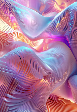 Abstract pink and blue 3D shapes in space, holographicの素材