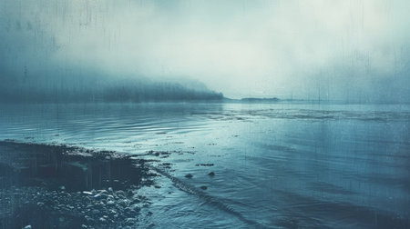Misty Coastal Landscape with Pebbled Shorelineの素材