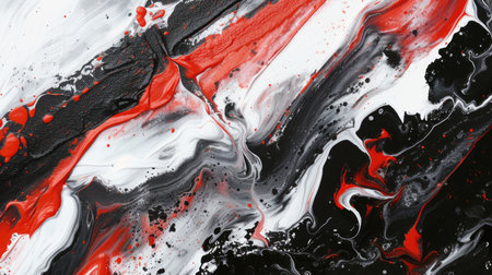 Dynamic Red and Black Abstract Painting with White Accentsの素材