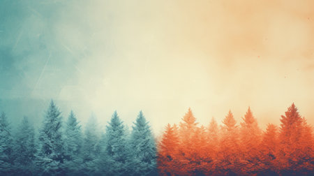 Serene Winter Forest with Warm-Cool Gradient Skyの素材