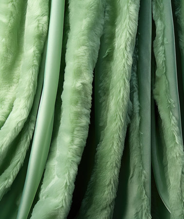 Mint green faux fur fabric texture. Close-up shot for fashion and interior design. Softness and luxury conceptの素材
