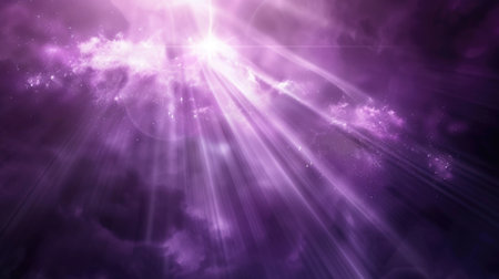 Purple nebula with rays of light in space. Deep space image depicting a cosmic phenomenon with dust and stars. Background for astronomy, science, or fantasy conceptsの素材