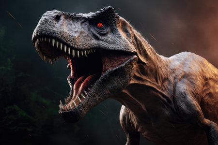 AT rex dinosaur rips through a prehistoric forestの素材