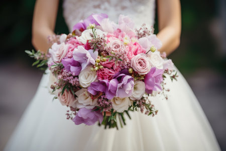 A bouquet of flowers in the hands of the brideの素材